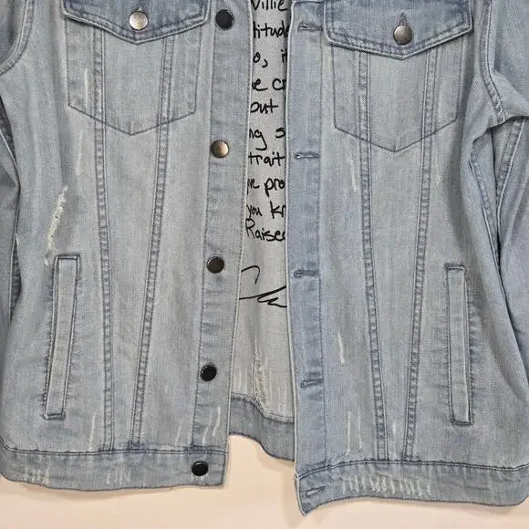 Chris Young Distressed Light Blue Denim Jacket Size Large. - Picture 6 of 12